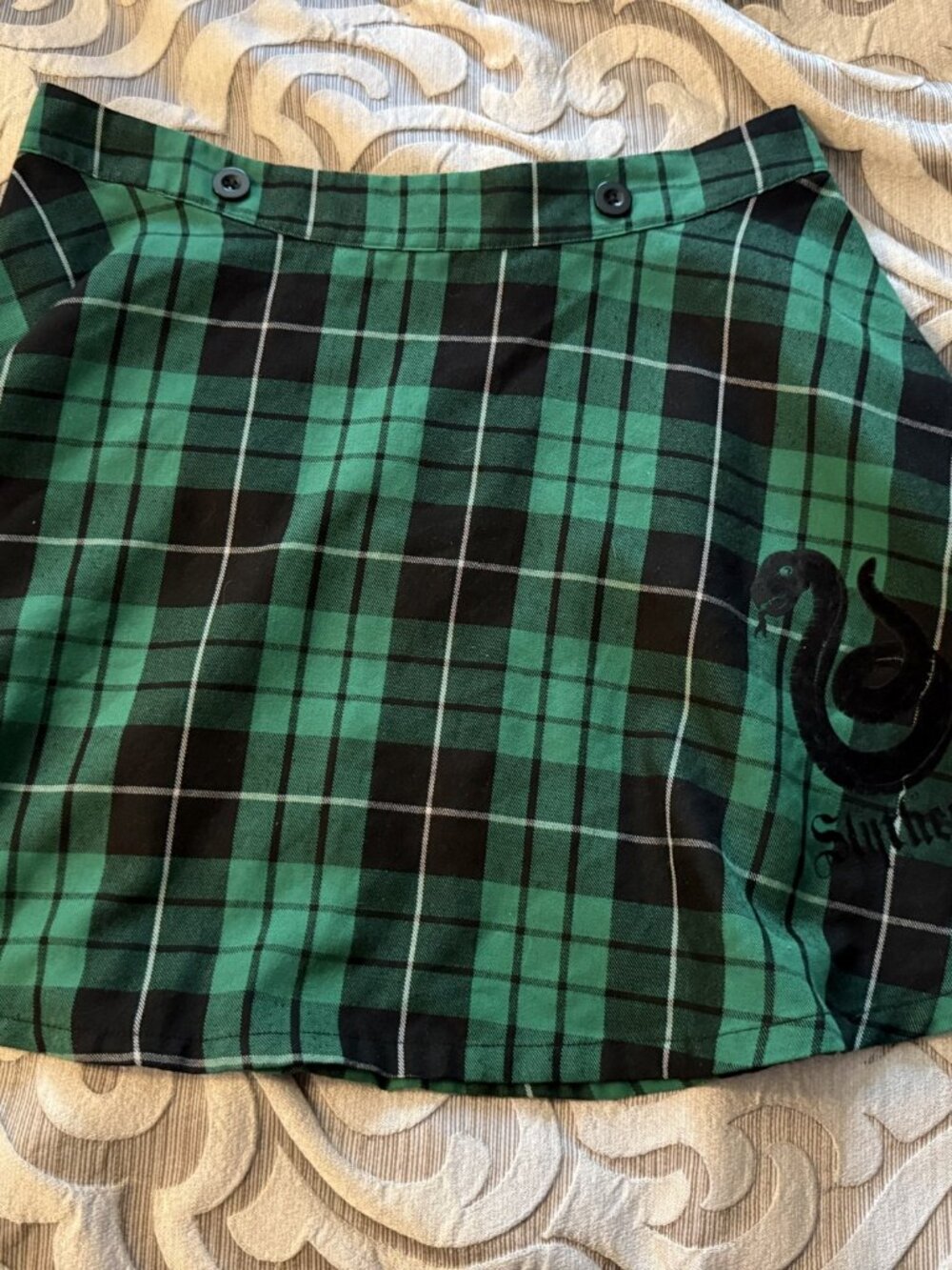 Hot Topic Harry Potter Slytherin Snake School Skirt Plaid Green Black Large